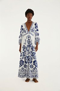 Vestido Longo Estampado Noite De Pássaro