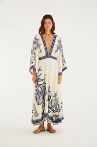 Vestido Midi Estampado Mar De Ondas Aventureiro