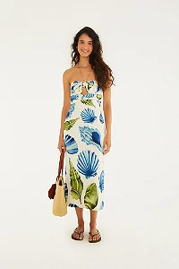 Vestido Midi Sem Alça Estampado Concha Litoral