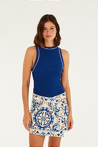 Short Saia Sarja Estampada Azulejaria