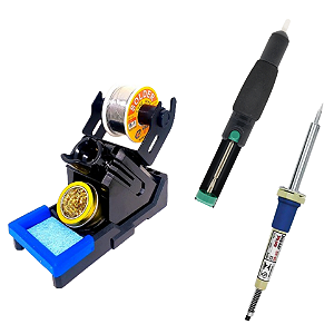 Kit suporte 5 em 1 + Ferro de solda HK + Estanho Kaina 100g + Sugador 366-D