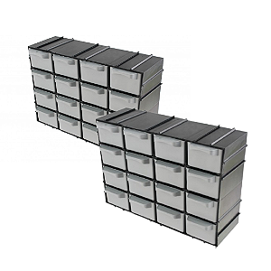 Kit 2 caixas organizadores empilhaveis 16 gavetas