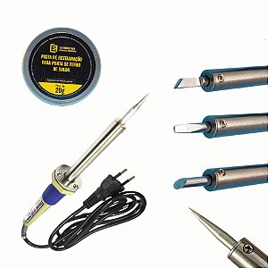 Kit Solda completo Ferro De Solda + pasta magica + Kit 4 pontas