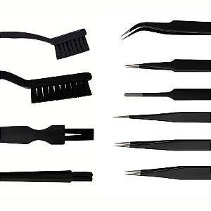 Kit Antiestático com 10 itens - Escovas e pinças ESD