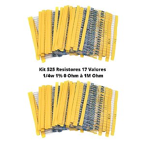 Kit 525 Resistores 17 Valores 1/4w 1% 0 Ohm à 1M Ohm