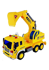 Mini Veículo - Escavadeira de Construção - Shiny Toys - Amarelo