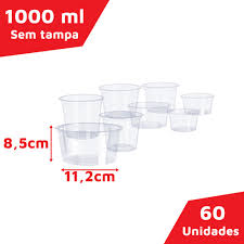 POTE TRANSLÚCIDO 1000ML C/ 60 UNIDADES S/ TAMPA