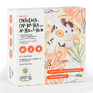 Sabonete em barra 100% vegetal Infantil, Calêndula, Camomila e Amido de Milho - 100g