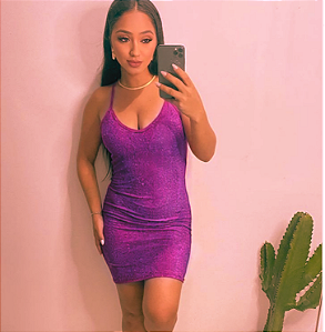 Vestido Lurex roxo com bojo tamanho único veste até o 42