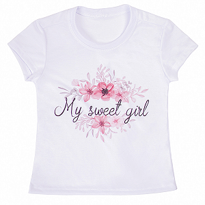 Camiseta Infantil Feminina Baby Look Branca "My Sweet Girl"
