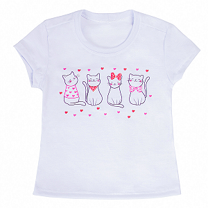 Camiseta Infantil Feminina  Baby Look Branca gatinhas