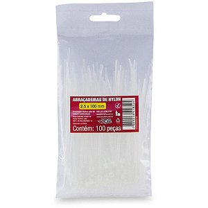 Abraçadeira de NYLON Branca 2,5X100MM - Pacote com 100 Unidades