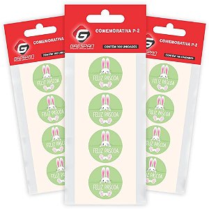 Etiqueta Comemorativa Redonda Verde "feliz Páscoa" - Pacote com 100 Unidades