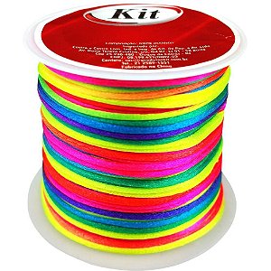 Cordão de Cetim 1MM Multicolorido - Rolo com 20 Metros