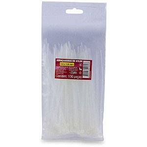 Abraçadeira NYLON Branca 3,6X150MM Pacote com 100 Peças