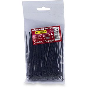 Abraçadeira NYLON Preta 2,5X100MM Pacote com 100