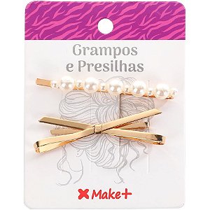 Acessório para Cabelo Presilha Pérola e Laço - Blister com 02 Unidades, Pacote com 12