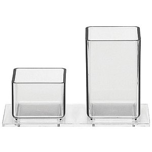 Acessório para Mesa Porta Lápis e Clipes Acrílico Cristal