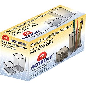 Acessório para Mesa Porta Lápis, Clipes e Lembretes Acrílico Fume