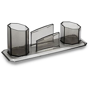 Acessório para Mesa Porta Caneta, CLIPS e Lembrete Fumê