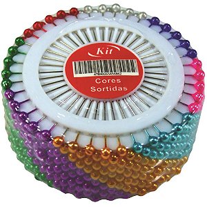 Alfinete de Costura KIT Cabeça Colorida Disco - Pacote com 12