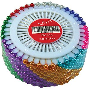 Alfinete de Costura KIT Cabeça Colorida Disco - Pacote com 12