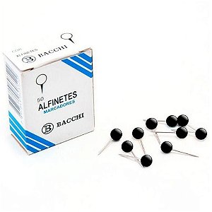 Alfinete de Mapa Preto Bacchi Caixa com 50 Peças Pacote com 10