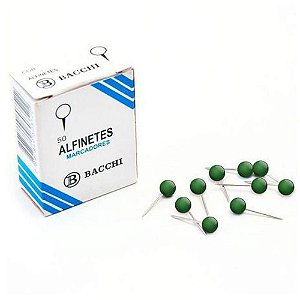 Alfinete Mapa Verde Bacchi - Caixa com 50 Peças, Pacote com 10