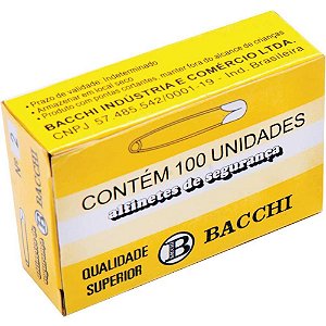 Alfinete de Segurança Nº 2 AÇO Niquelado Bacchi Caixa com 100 Unidades