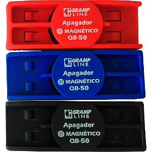 Apagador Magnético para Quadro Branco QB-50 - AZUL, Preto e Vermelho