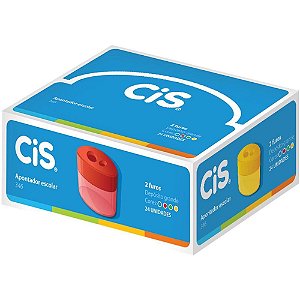 Apontador com Depósito 2 Furos CIS-346 Plástico Cores Sortidos CX com 12