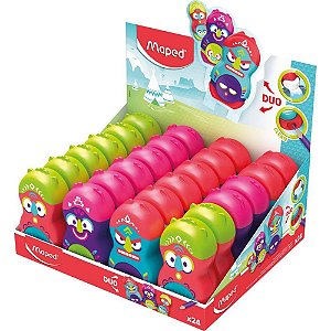 Apontador com Depósito 2 Furos Loopy Totem com Borracha Rotativa Display com 24