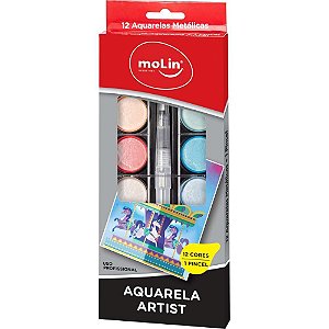 Aquarela Escolar ARTIST 12CORES METÁLICAS+2PINC