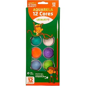 Aquarela Escolar Léo e Léo 12 Cores Caixa com 6