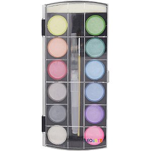 Aquarela Escolar Metálica 12 Cores - Caixa com 6 Unidades