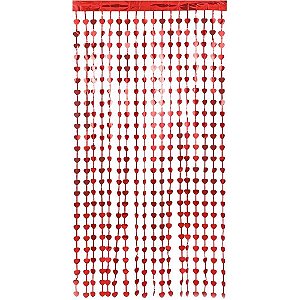 Artigo para Decoração Cortina Metalizada Coração Vermelha 1X2M