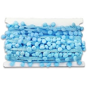 Aviamento Pompom Franja 10MM Azul Claro com 10M