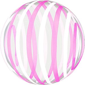 Balão Bubble Listra Branca e Rosa 45CM