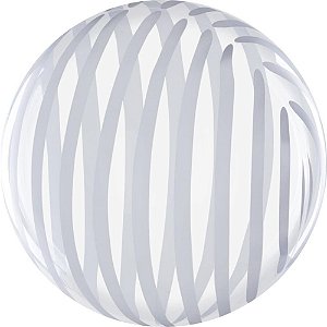 Balão Bubble Listra Prata 45CM - Flutua com GÁS Hélio