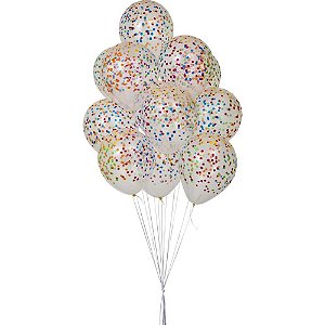 Balão Decorado N010 Confete Clear com Sortido - Pacote com 25