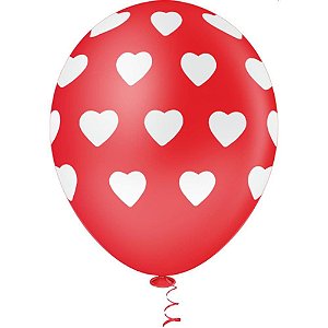 Balão Decorado Nº10 Coração BIG Vermelho com Branco - Pacote com 25