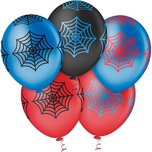 Balão Decorado N010 Teia de ARANHA Sortidos - Pacote com 25 Unidades