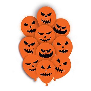 Balão Decorado N012 Caras Malvadas Laranja PCT com 10