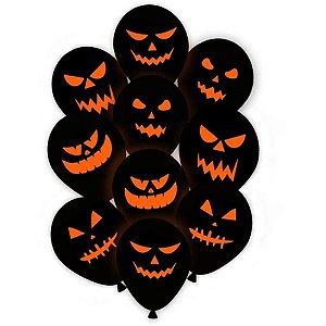 Balão Decorado N012 Caras Malvadas Preto PCT com 10