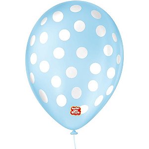 Balão Decorado N 9 Bolinha Azul com Branco PCT com 25