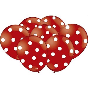 Balão Decorado N09 Poa VERMELHO/BRANCO PCT com 25
