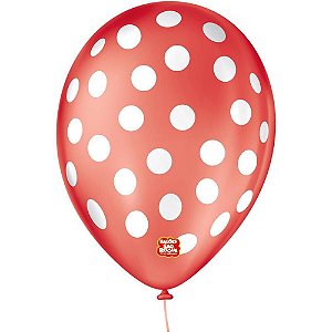 Balão Decorado N090 Bolinha Vermelho Quente com Branco - Pacote com 25