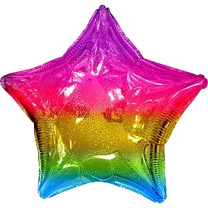 Balão Metalizado Decorado Estrela ARCO IRIS HOLOG50CM
