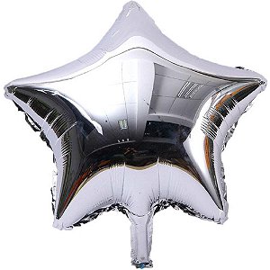 Balão Metalizado Decorado Estrela Prata 20CM com 03 Unidades