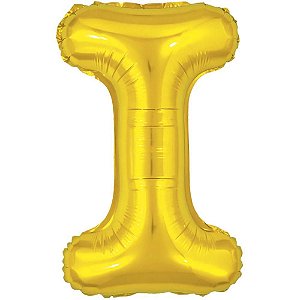 Balão Metalizado Letra I Dourado 40CM para Decoração de Festas